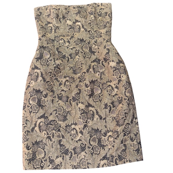 Vintage 90s Black Gold Metallic Brocade Strapless Mini Dress Nicole Miller Sz 6 - Picture 1 of 5